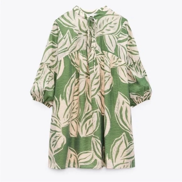 Zara Green Printed Mini Dress - Picture 3 of 16